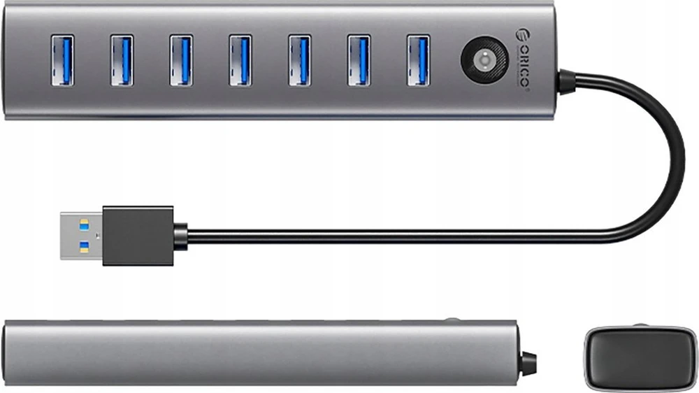 Orico CL7U-U3 hub 7x USB-A 3.0 + USB-C 5V/3A 1m – pilkos spalvos