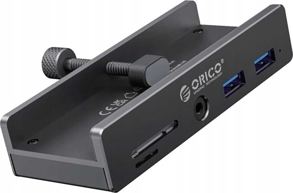 „Orico MH5PMM“ spaustuku montuojamas šakotuvas USB-C / 2x USB-A 3.0, + SD&TF + 3,5 mm garso jungtis – juodos spalvos