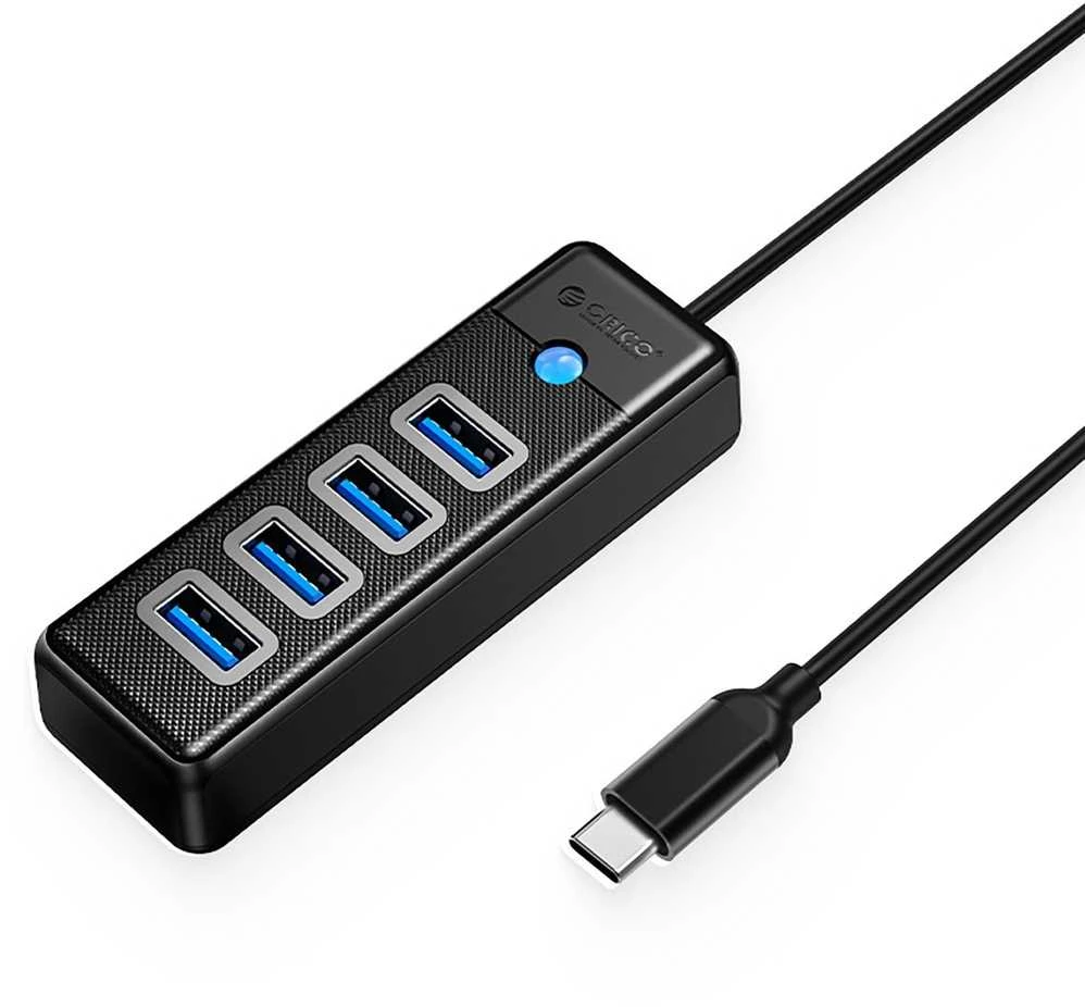 Orico PW4U-C3 USB-C / 4x USB-A 3.0 Hub – juodos spalvos