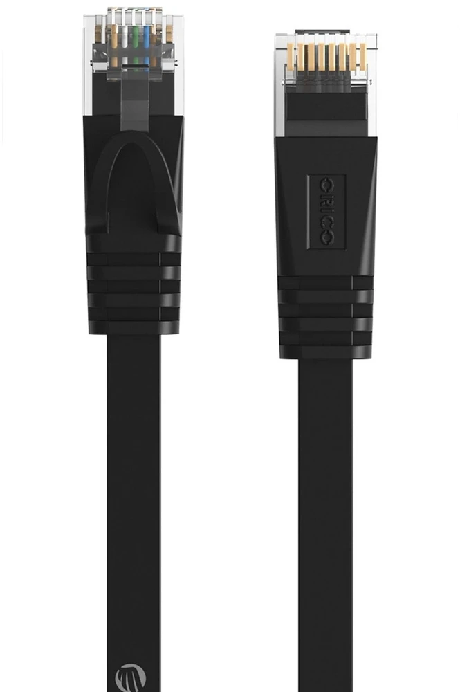 Orico PUG-C6B CAT6 1000Mbps RJ45 Ethernet tinklo kabelis, plokščias interneto LAN, 1m - Juodas