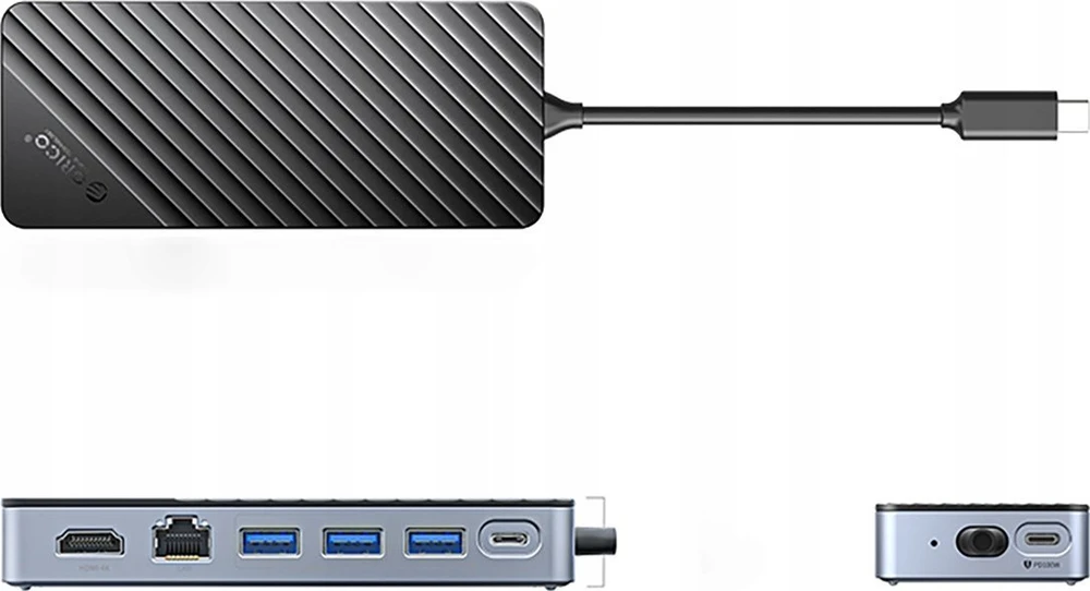„Orico OM28PR-G2“ USB-C prijungimo stotelė su M.2 disko lizdu + 1 x USB-A 3.2 + 1 x USB-C 3.2 + 2 x USB-A 2.0 + 1 x HDMI + 1 x Ethernet – juodos spalvos