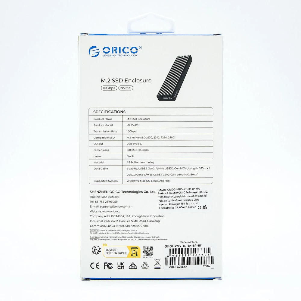 Orico M.2 NVMe SSD 10Gbps USB-C korpusas (M2PV-C3-BK-BP-HW)