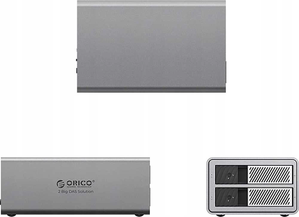 „Orico 9828RU3 2 Big DAS Solution ProRAID“ diskų masyvas, skirtas 2 2,5/3,5 colio SATA HDD/SSD diskams su RAID valdikliu – pilkas