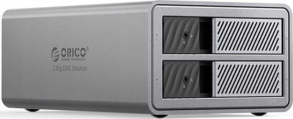 „Orico 9828RU3 2 Big DAS Solution ProRAID“ diskų masyvas, skirtas 2 2,5/3,5 colio SATA HDD/SSD diskams su RAID valdikliu – pilkas