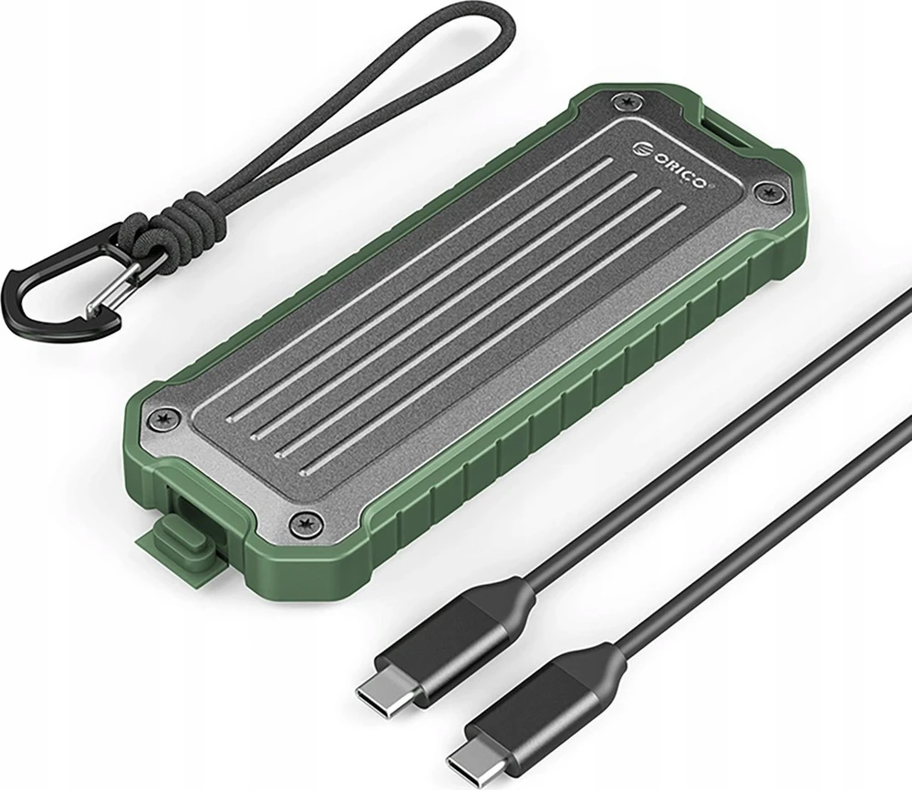 Disko dėžutė Orico OTPX-G2 M.2 NVMe/SATA SSD USB-C 3.2 – pilkos ir žalios spalvos
