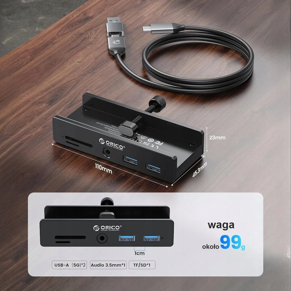 HUB USB Orico 1x SD 1x Micro SD 2x USB-C + 2x USB-A 2.0 3.0 (MH5PMM-10-BK-BP)