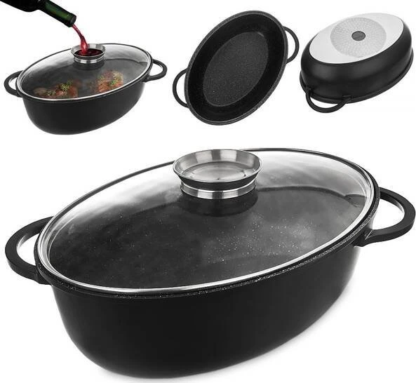 Orion Kepimo indas granitinė su dangčiu ovali GRANDE 8 l, 45x27,5 cm