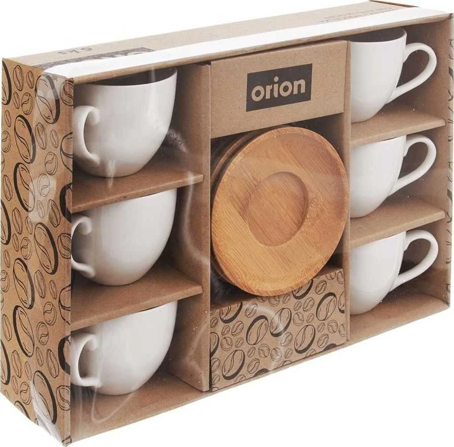 Orion porcelianinis puodelis su lėkštute 100 ml balta 6 vnt.