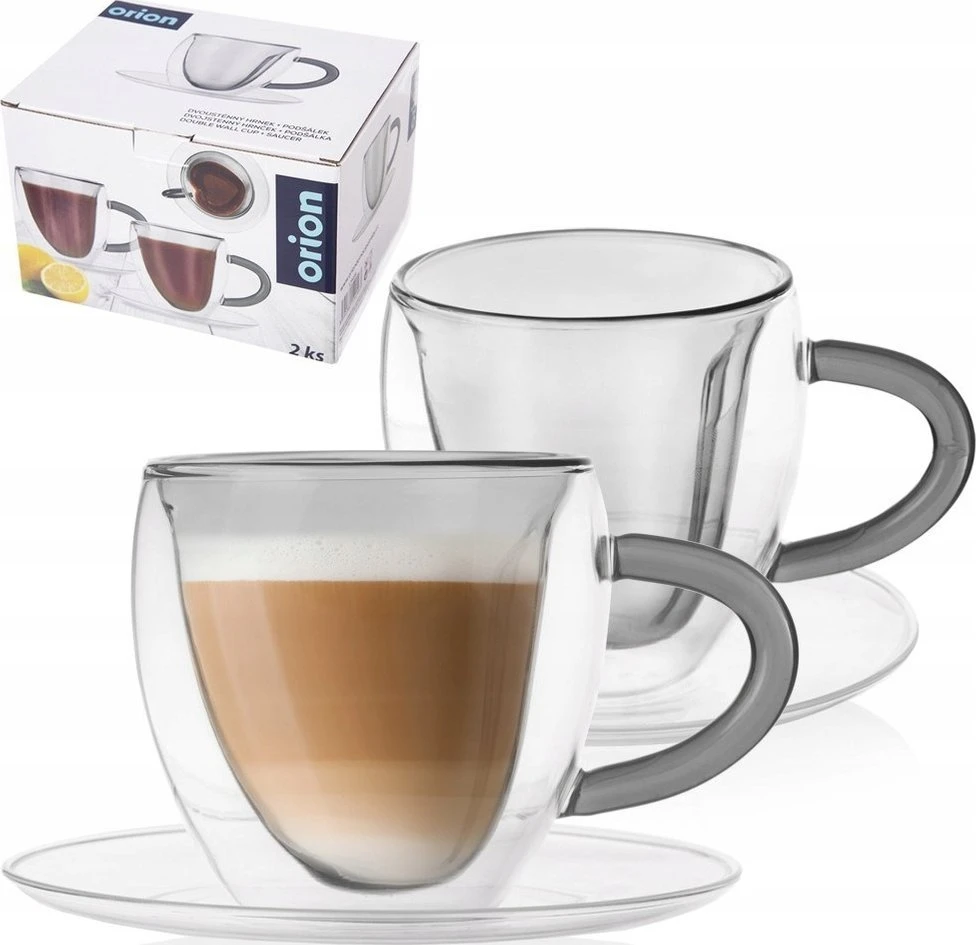 Orion Kavos puodeliai, dviejų sienelių, 160 ml, su lėkštutėmis