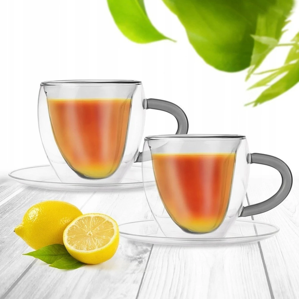 Orion Kavos puodeliai, dviejų sienelių, 160 ml, su lėkštutėmis