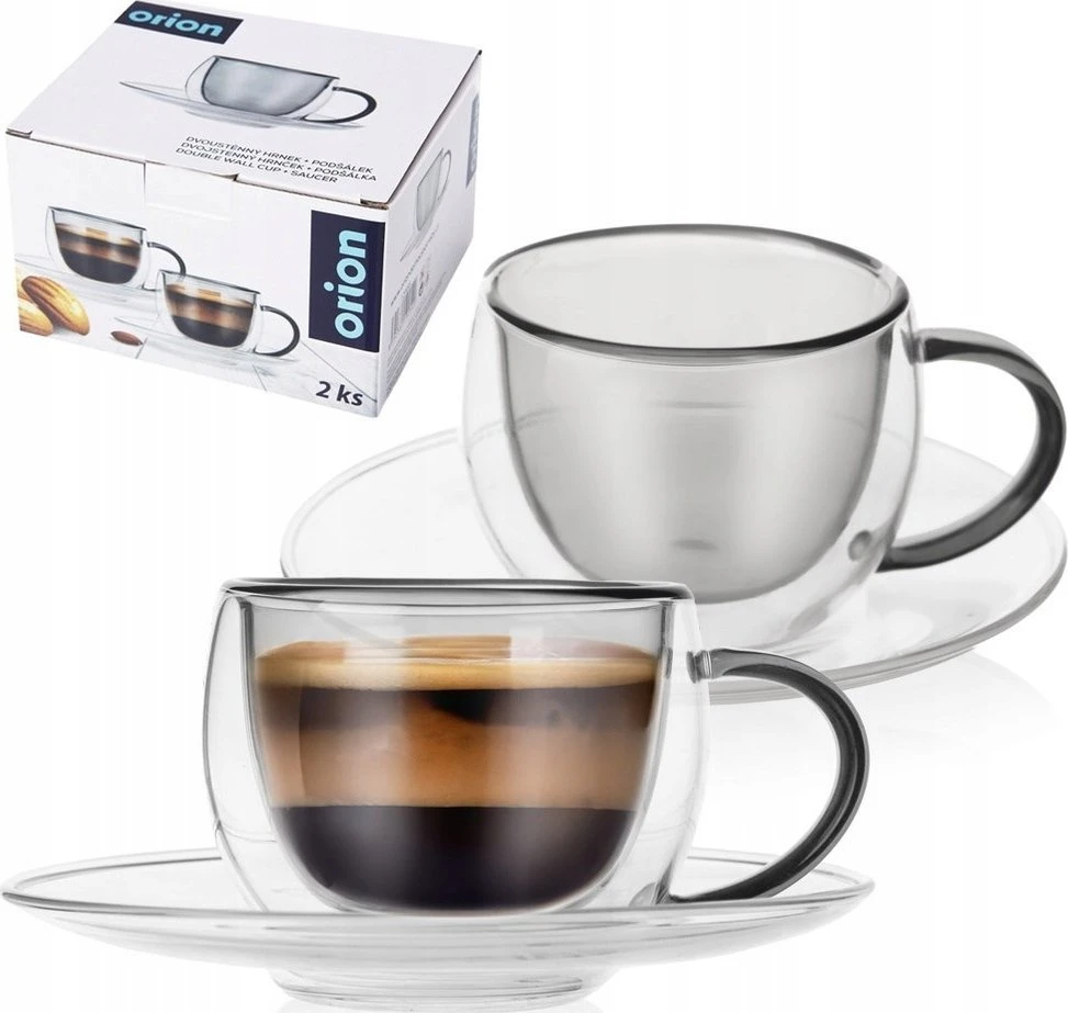 Orion Espresso puodeliai su lėkštutėmis, 90 ml, 2 vnt., dvigubos sienelės