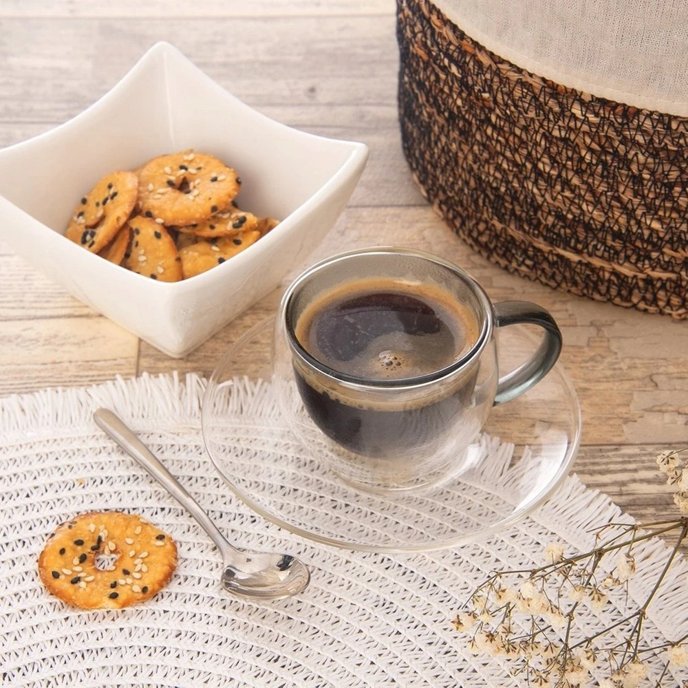 Orion Espresso puodeliai su lėkštutėmis, 90 ml, 2 vnt., dvigubos sienelės