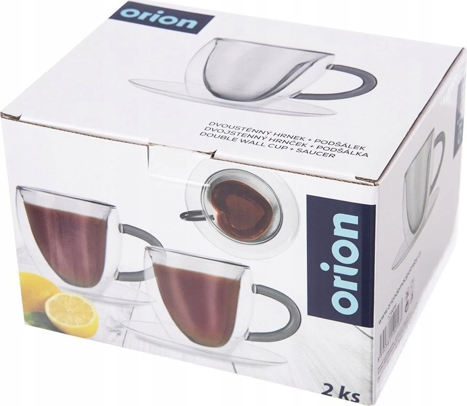 Orion Kavos puodeliai, dviejų sienelių, 160 ml, su lėkštutėmis
