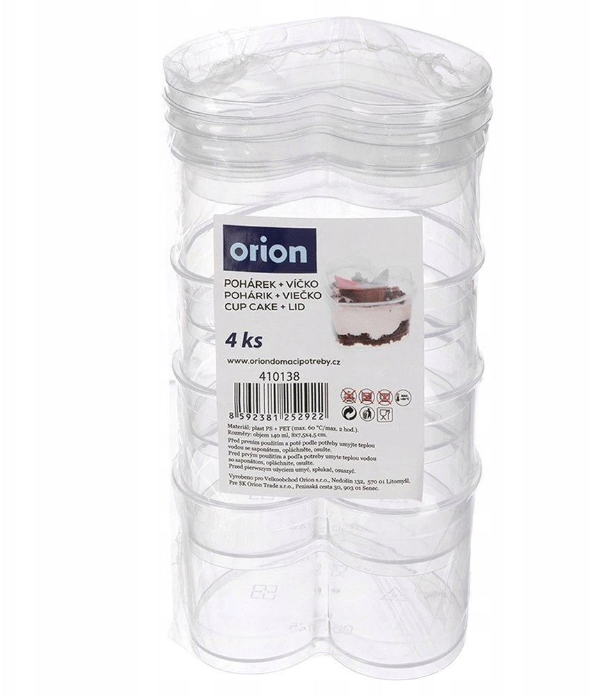Orion Deserto ir užkandžių taurės su dangteliais 130 ml, 4 vnt.