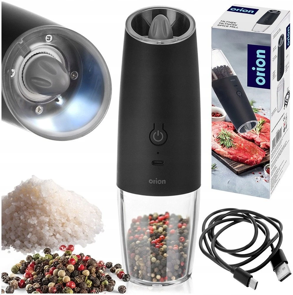 Orion Elektrinis Malūnas Pipirams ir Druskai 20 cm - USB Įkrovimas - Keraminis Mechanizmas