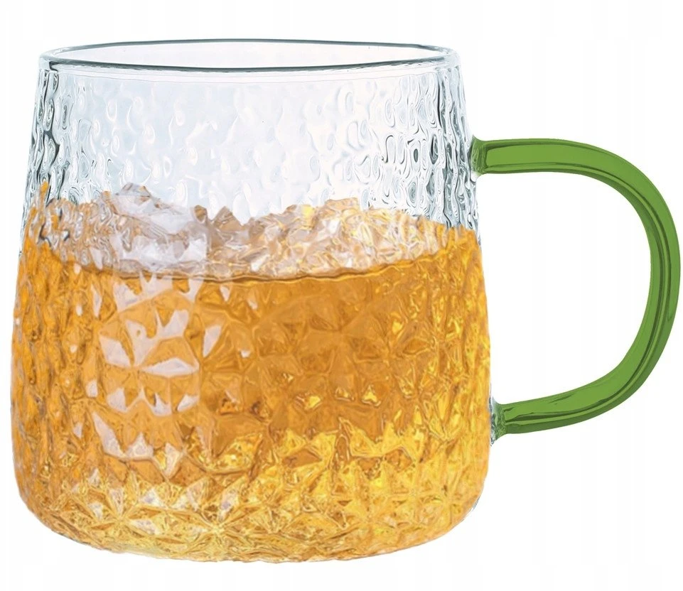 Orion stiklinės 4 x 350 ml su grioveliais ir žalia rankena
