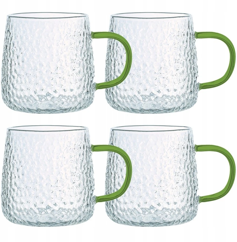 Orion stiklinės 4 x 350 ml su grioveliais ir žalia rankena