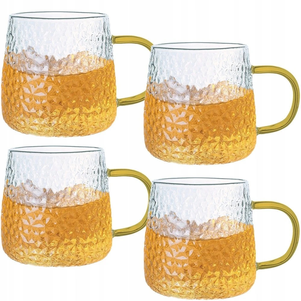 Orion stiklinės 4 x 350 ml su grioveliais ir rankena, garstyčių skonio