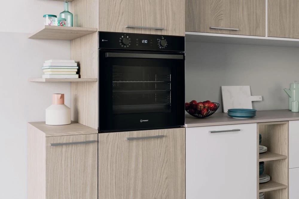 INDESIT orkaitė | IO K58HS B | 71 l | Elektrinė | Hidrolizinė | Elektroninė | Konvekcinė | Aukštis 59,5 cm | Plotis 59,5 cm | Juodas