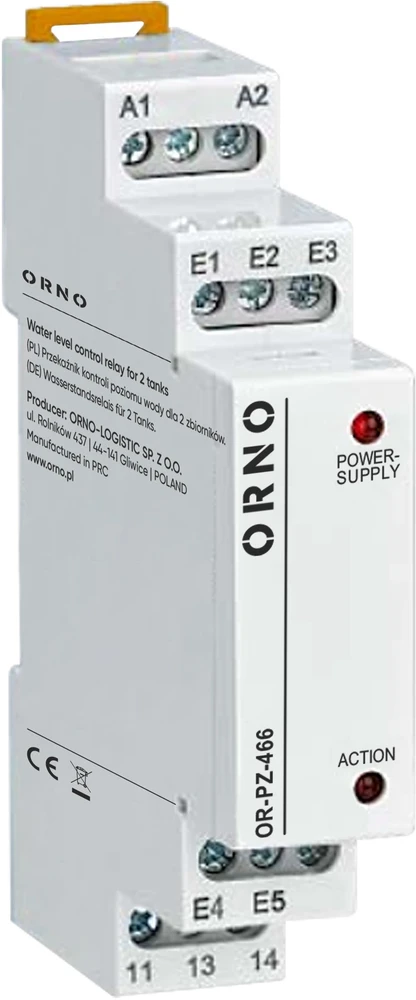Orno 1 modulinė vandens lygio valdymo relė 2 talpykloms, 24–240 V kintamoji/nuolatinė srovė