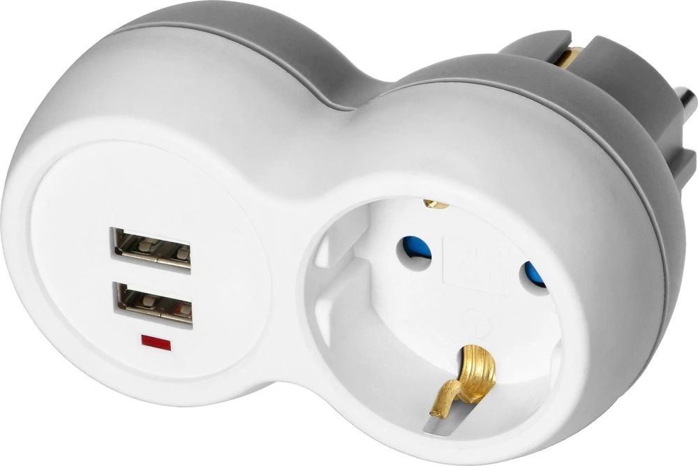 Orno Rozgałęźnik 2P+Z (Schuko) skirstytuvas su 2xUSB įkrovikliu, baltai pilkas