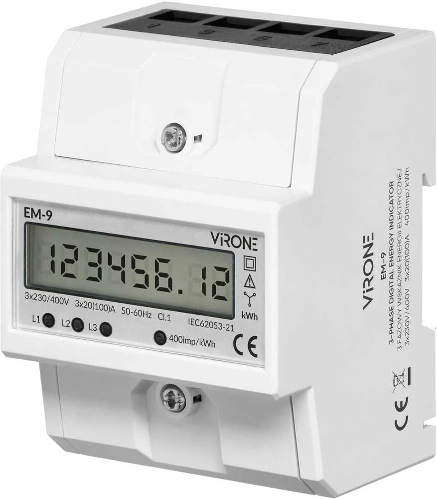 Orno 3 Fazowy Trifazis skaitmeninis elektros energijos suvartojimo indikatorius, 100A, 4 moduliai, DIN TH-35mm