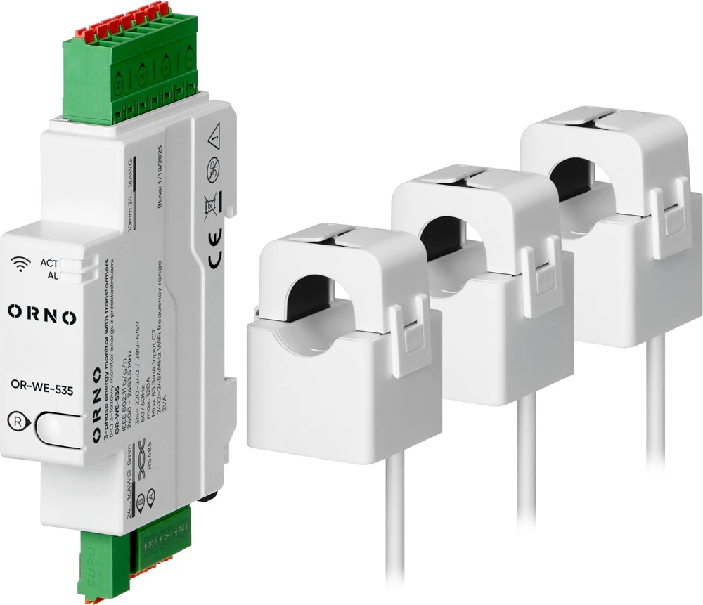 Orno 3 Fazowy Trifazis energijos monitorius su transformatoriais 120A, 230/400V, TUYA SMART Wi-Fi