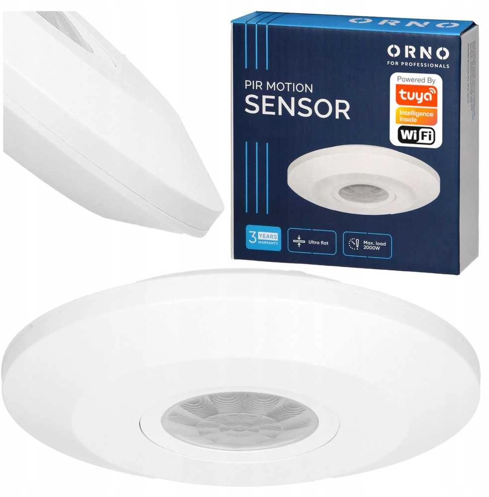 Orno Czujnik 360° judesio jutiklis, IP20, 2000 W, itin plokščias – 2,5 cm, mini, TUYA išmanusis Wi-Fi