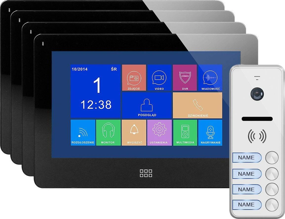 Orno Rinkinys 4 šeimų vaizdo domofono rinkinys, be ragelio, spalvotas, 7 colių LCD, jutiklinis ekranas, OSD meniu, atmintis, SD kortelės lizdas, DVR, vartų valdymas, juodas, FELIS MEMO MULTI4