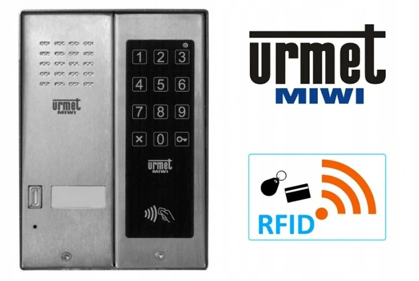 Miwi Urmet Orno 5025/1D-ZK-RF Urmet domofonas, 1 skambinimo mygtukas, artumo skaitytuvas, lietimui jautrus kodinis užraktas