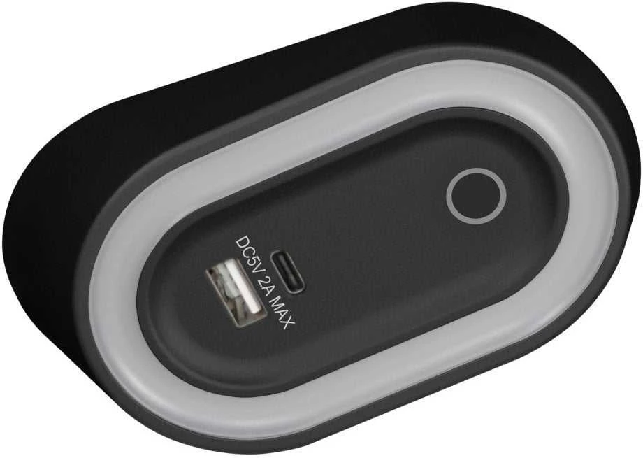Orno AGRA LED spintelės šviestuvas 2,5 W, 80 lm, 4000 K, su bekontakčiu jungikliu ir USB A+C įkrovimo funkcija, juodas