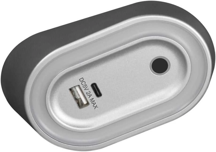 Orno AGRA LED po spintele montuojamas šviestuvas 2,5 W, 80 lm, 4000 K, su bekontakčiu jungikliu ir USB A+C įkrovimo funkcija, pilkas