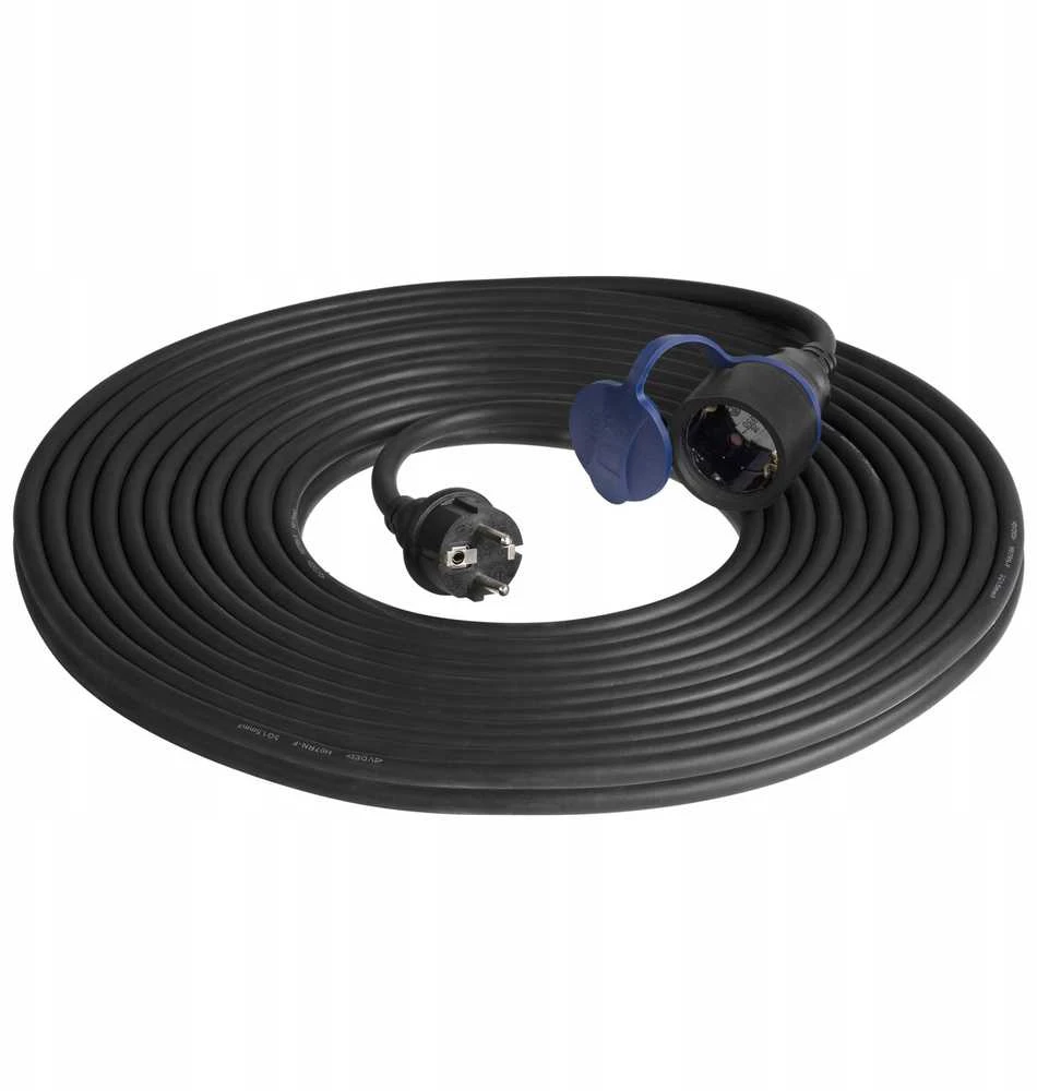Orno Przedłużacz Dirbtuvių prailgintuvas, atsparus vandens purslams, IP44, 1x2P+Z 20m, alyvai atsparus guminis kabelis H07RN-F 3x1.5mm², 230VAC/16A, schuko