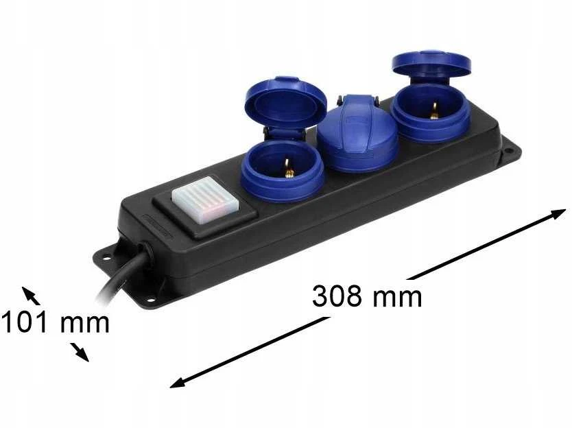 Orno Przedłużacz Dirbtuvių prailgintuvas, atsparus vandens purslams, su jungikliu IP44, 3 lizdai 2P+Z IP44, guminis kabelis, H05RR-F 3x1.5mm-, 5m