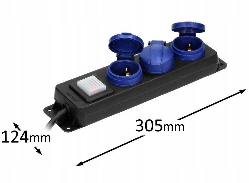 Orno Przedłużacz Dirbtuvių prailgintuvas, atsparus vandens purslams, su jungikliu, IP44, 3 lizdai 2P+Z IP44, guminis kabelis, H05RR-F 3x1.5mm-, 3m