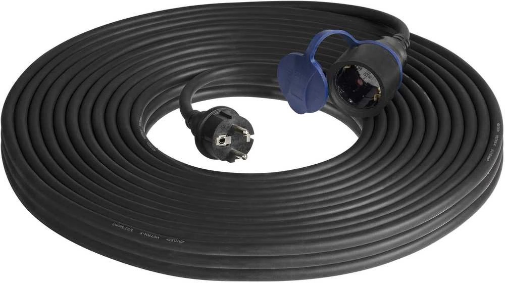 Orno Przedłużacz Dirbtuvių prailgintuvas, atsparus vandens purslams, IP44, 1x2P+Z 30m, alyvai atsparus guminis kabelis H07RN-F 3x1.5mm², 230VAC/16A, schuko
