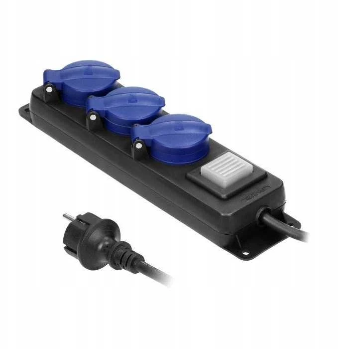 Orno Przedłużacz Dirbtuvių prailgintuvas, atsparus vandens purslams, su jungikliu IP44, 3 lizdai 2P+Z IP44, guminis kabelis, H05RR-F 3x1.5mm-, 5m