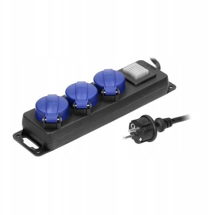 Orno Przedłużacz Dirbtuvių prailgintuvas, atsparus vandens purslams, su jungikliu IP44, 3 lizdai 2P+Z IP44, guminis kabelis, H05RR-F 3x1.5mm-, 5m