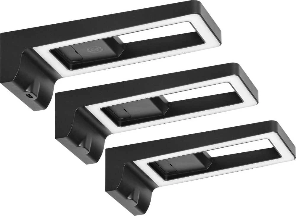 Orno ARTUS 3 LED šviestuvų komplektas po spintele, 3x3W, 3x225lm, 4000K, su jutikliniu jungikliu ir USB, juodos spalvos