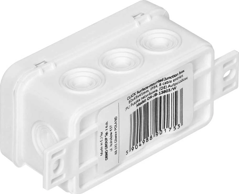 Orno Puszka CLICK skirstomoji dėžutė, IP54, 8 įvadai, 80x45x41mm, balta