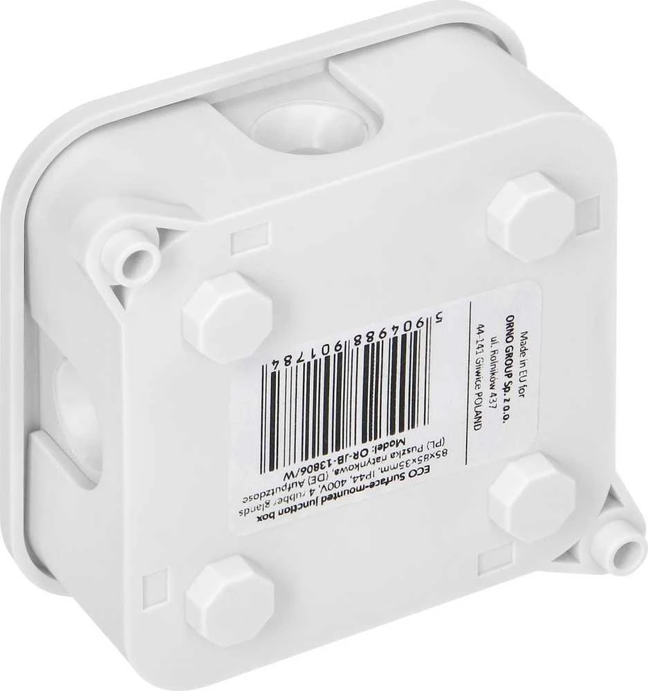 Orno Puszka ECO skirstomoji dėžutė, IP44, 400V, 4 guminiai sandarikliai, 85x85x35mm, balta