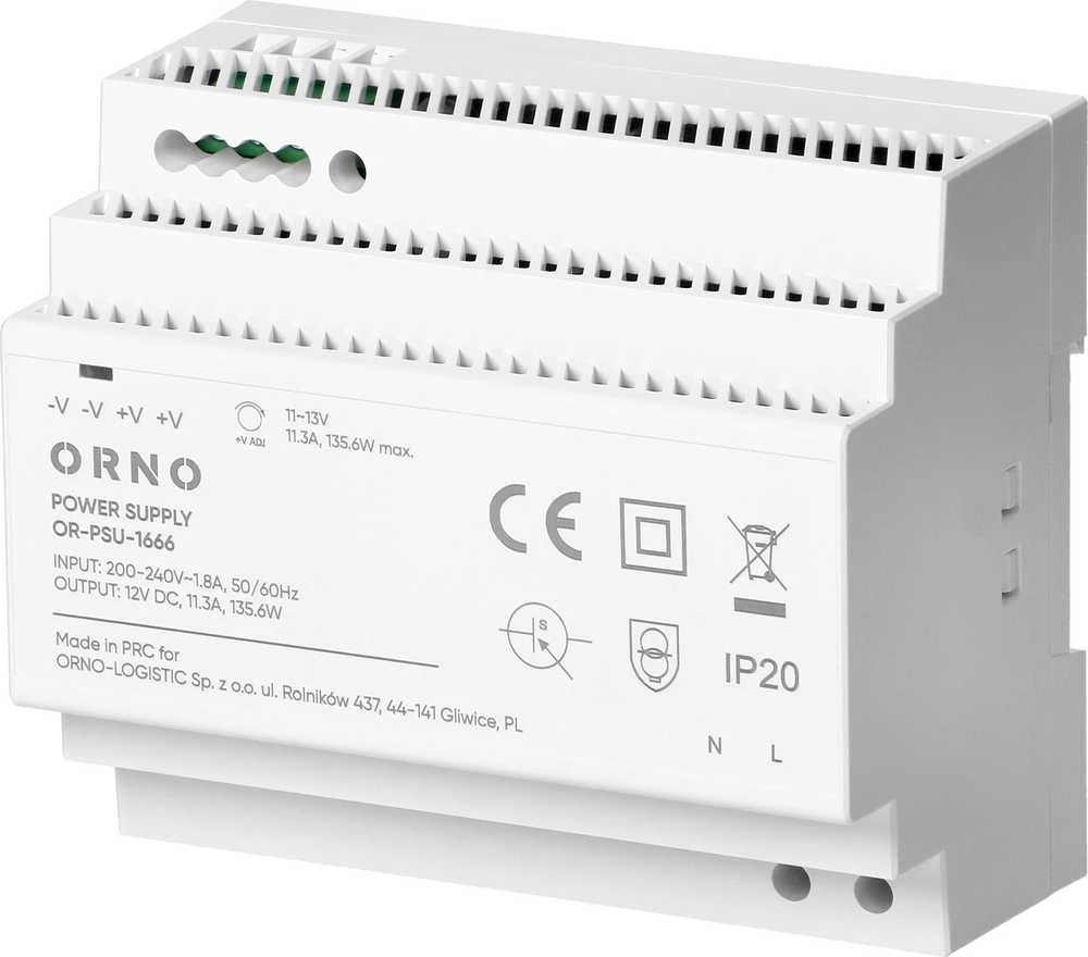 Orno Maitinimo šaltinis Maitinimo šaltinis ant DIN bėgelio, 12 V nuolatinės srovės, 11,3 A, 135,6 W, 6 moduliai