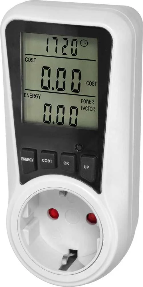 Orno Dwutaryfowy Dviejų tarifų vatmetras, energijos skaičiuoklė su LCD ekranu, 2 atskiri tarifai, vidinė baterija, 16A 230V, „Schuko“ versija