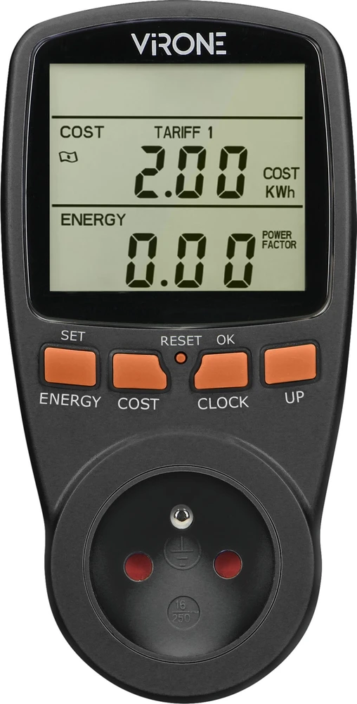 Orno Dwutaryfowy Dviejų tarifų vatmetras, energijos skaičiuoklė su LCD ekranu, 2 atskiri tarifai, vidinė baterija, juodas