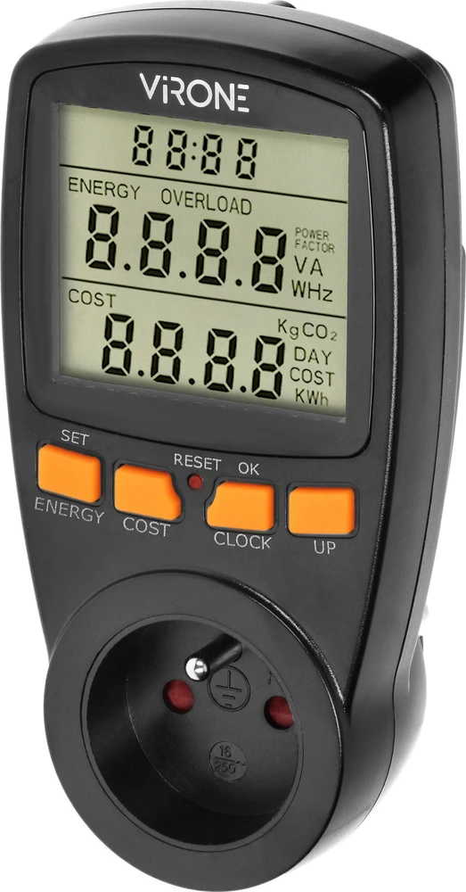 Orno Dwutaryfowy Dviejų tarifų vatmetras, energijos skaičiuoklė su LCD ekranu, 2 atskiri tarifai, vidinė baterija, juodas