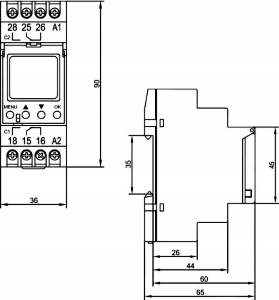 Orno Elektroninis Elektroninis astronomijos ir laiko programuotojas, 52 programos, 3 meniu kalbos, 1 relinis išėjimas, maks. 16A/230V, 2 modulių pločio, DIN TH-35mm