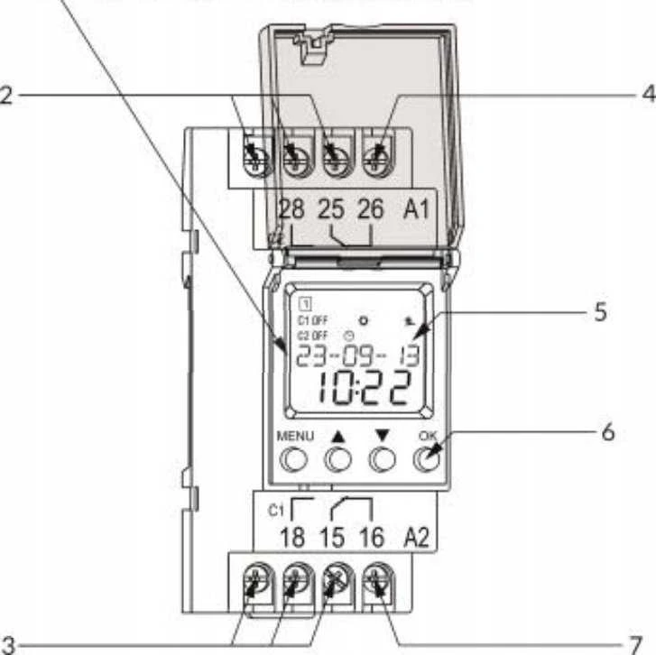 Orno Elektroninis Elektroninis astronomijos ir laiko programuotojas, 52 programos, 3 meniu kalbos, 1 relinis išėjimas, maks. 16A/230V, 2 modulių pločio, DIN TH-35mm