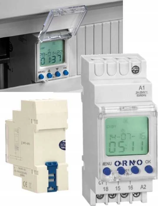 Orno Elektroninis Elektroninis astronomijos ir laiko programuotojas, 52 programos, 3 meniu kalbos, 1 relinis išėjimas, maks. 16A/230V, 2 modulių pločio, DIN TH-35mm