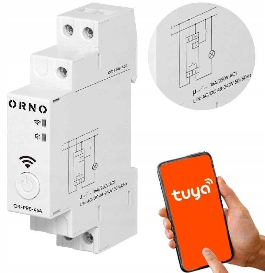 Orno Elektroninis Elektroninis astronomijos ir laiko programuotojas, 1 relinis išėjimas, maks. 16A/230V, 1 modulio plotis, DIN TH-35mm, „Tuya Smart Wi-Fi“