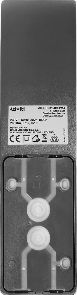 Sieninis šviestuvas Orno FRENIT LED 20W, sodo šviestuvas, 2000lm, IP65, 4000K, pilka